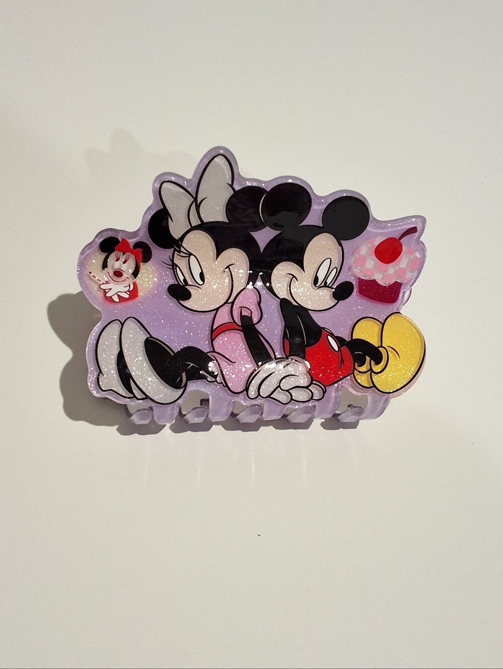 Disney Mickey & Minnie Mouse Lavender Glitter Hair Claw Clip , NEW